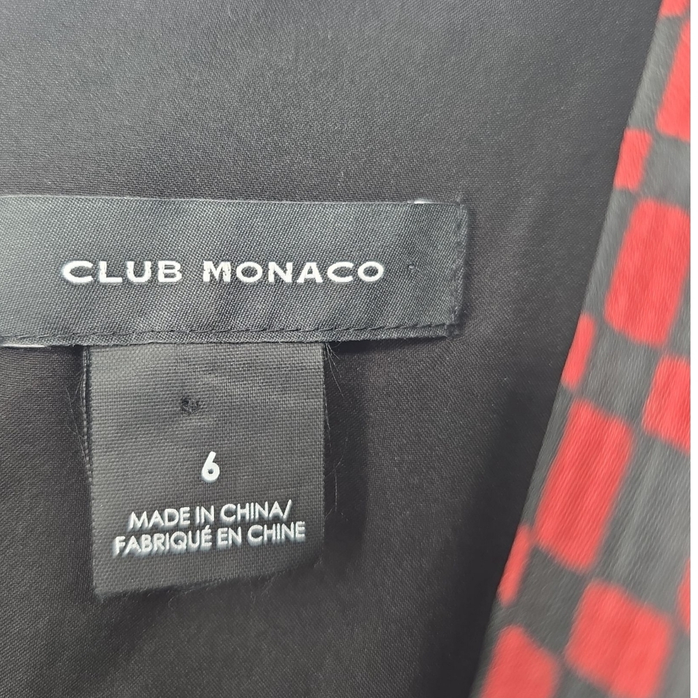 Club Monaco Tarteen Scarf Print Dress 6 Burgundy & Black Asymetrical Hemline - Picture 5 of 9